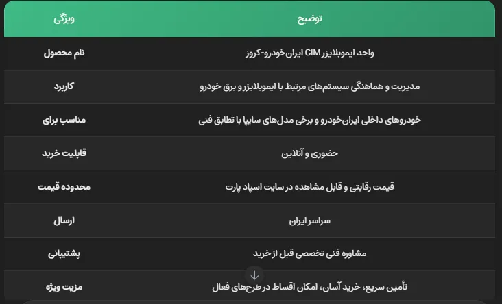 واحد ایموبلایزر CIM ایران خودرو-کروز